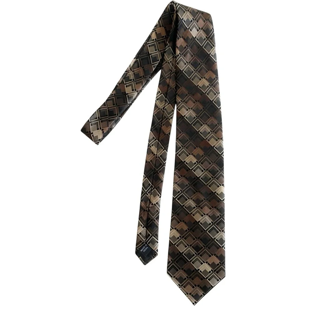 Bugatti Men's 100 % Silk Tie Brown Necktie Geometric 58